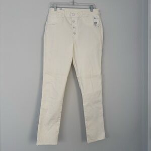 H&M Cream Skinny Ankle High-Waist Jeans Button Fly Straight 33”